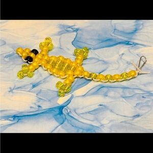 Handmade Yellow and Black Beaded Lizard Keychain